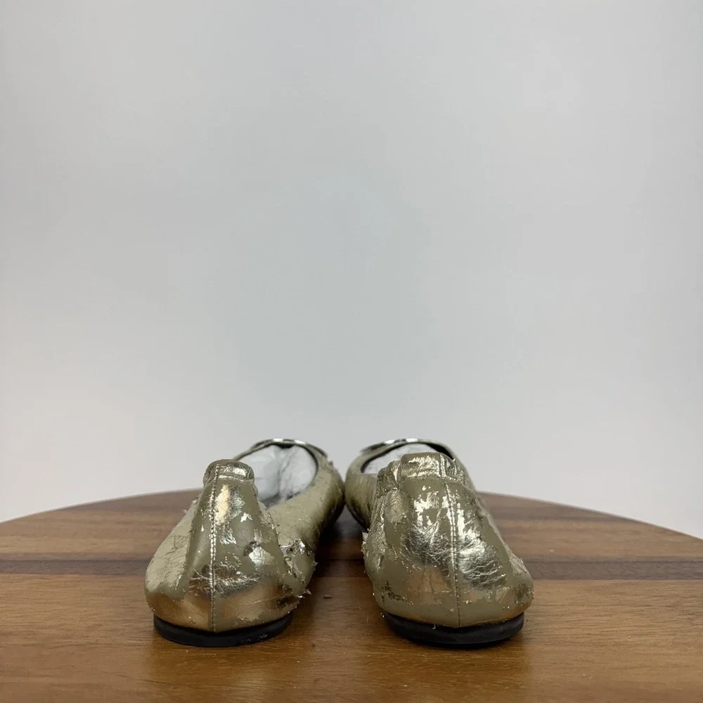 Womens Tory Burch Claire Cap Toe Metallic Gold Leather Ballet Flats‎ Size 9.5 M